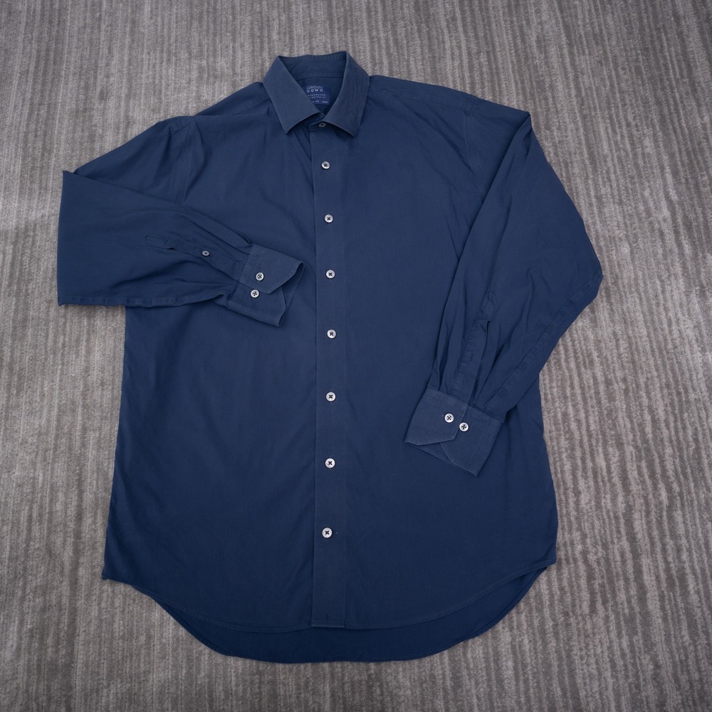 Lorenzo Uomo Dress Shirt Mens 16.5 32/33 Blue Good Performance Stretch Trim